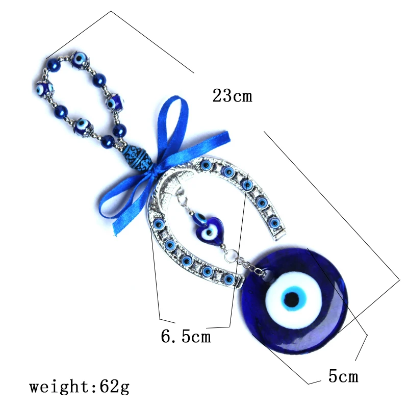 

Amulet Home Evil Wall Hanging Alloy Horseshoe Eye Pendants Decor Blessing Protection Gift Dream Catcher Blue Rhinestone