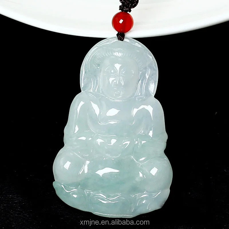 

Certified Grade A Jade Ice Waxy Bean Green Large Guanyin Bodhisattva Carving Real Jade Pendant Pendant Jade Crafts Wholesale