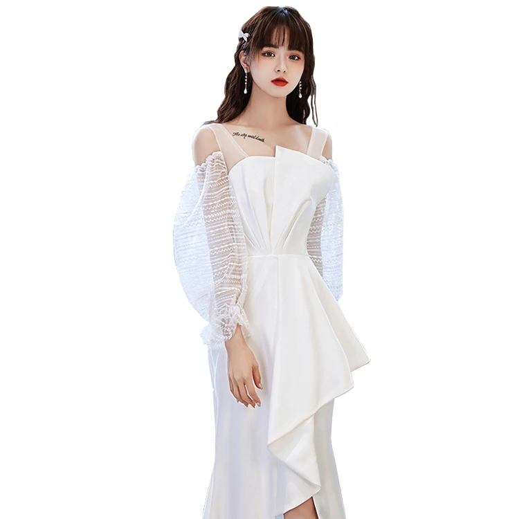 

2021 High-end Summer Evening Lady Dress New Birthday Noble Temperament High-Grade Usually Can Wear White Fish Tail Long Skirt