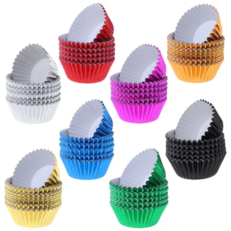 

2020 New 200pcs Paper Cupcake Cup Aluminium Foil Muffin Baking Cups Liners Cupcakes Case, Picture color
