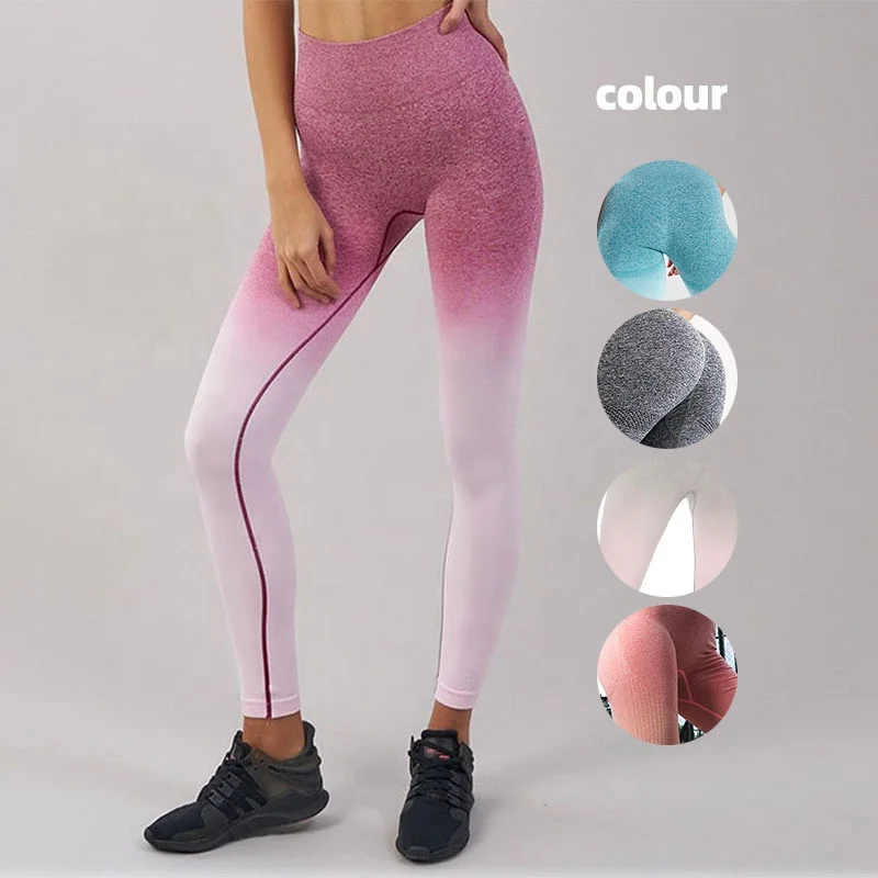 

Hot Sell Seamless High Waist Ombre Fitness Yoga Pants Workout Gym Scrunch Butt Gradient Color Sport Tiktok Leggings, Customized colors