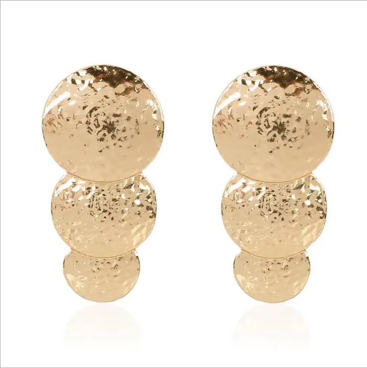 

Gold Metal Alloy Geometric Round Statement Women Fashion Jewelry Earrings
