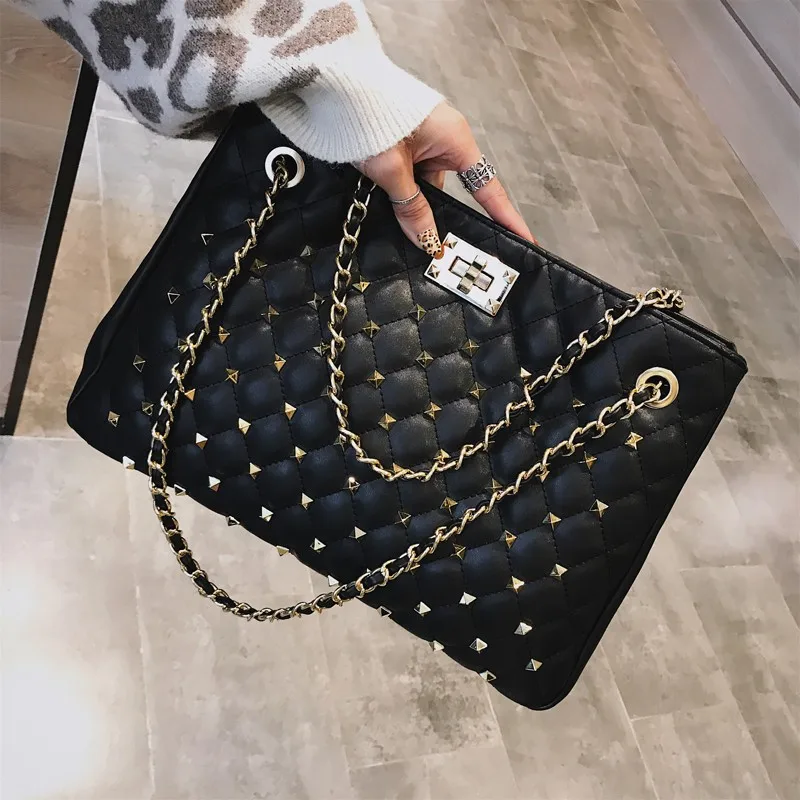 

New Luxury Diamond Lattice Shoulder Women Bag Elegant Black Pu Leather Messenger Bag Female Flap Quilted Chain Crossbody Handbag, 4 colors