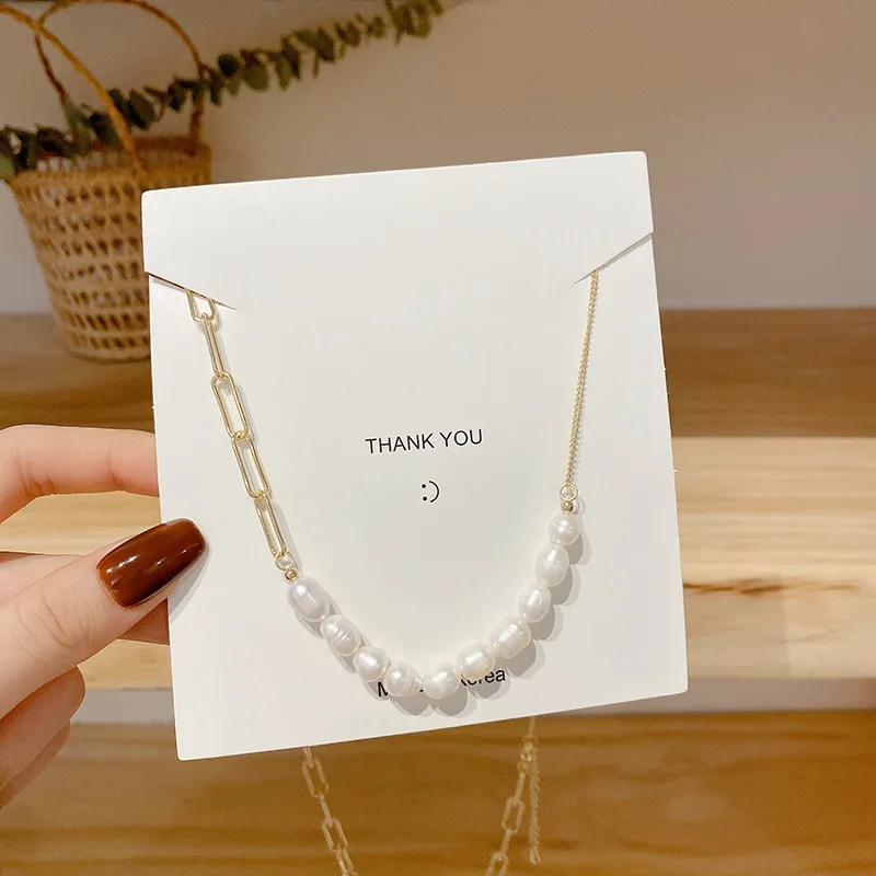 

Fashion Jewelry White Natural Freshwater Sweater Necklace Link Chain Irregular Pearl Necklace for Women