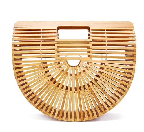 

2021 hot-selling summer beach bamboo explosive handmade semicircle outdoor hollow luxury customize woven held hand bag