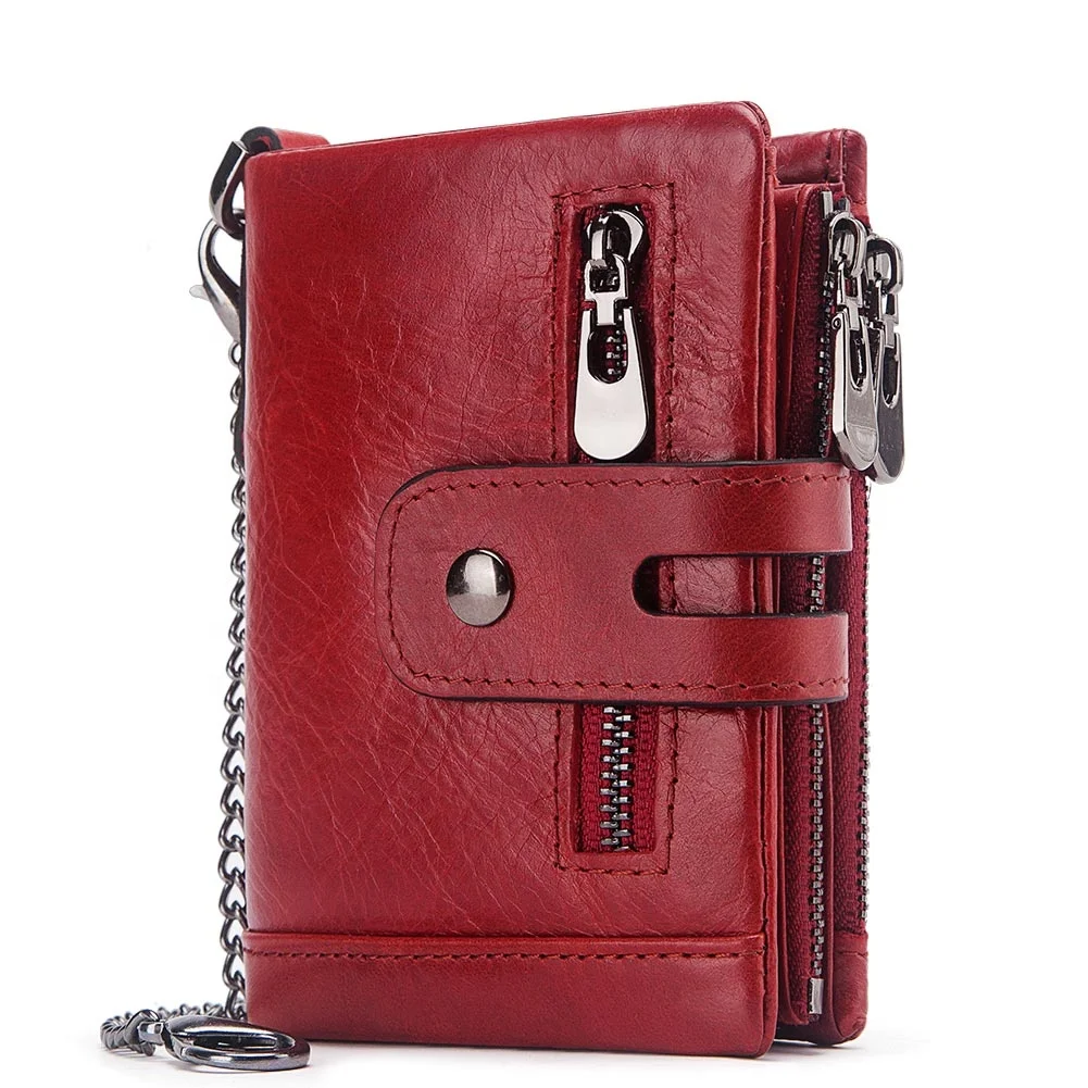 

Boshiho 2021 Multifunctional Zipper Blocking Pocket RFID Bifold Genuine Leather Money Clip Slim Card Holder Wallets For Men