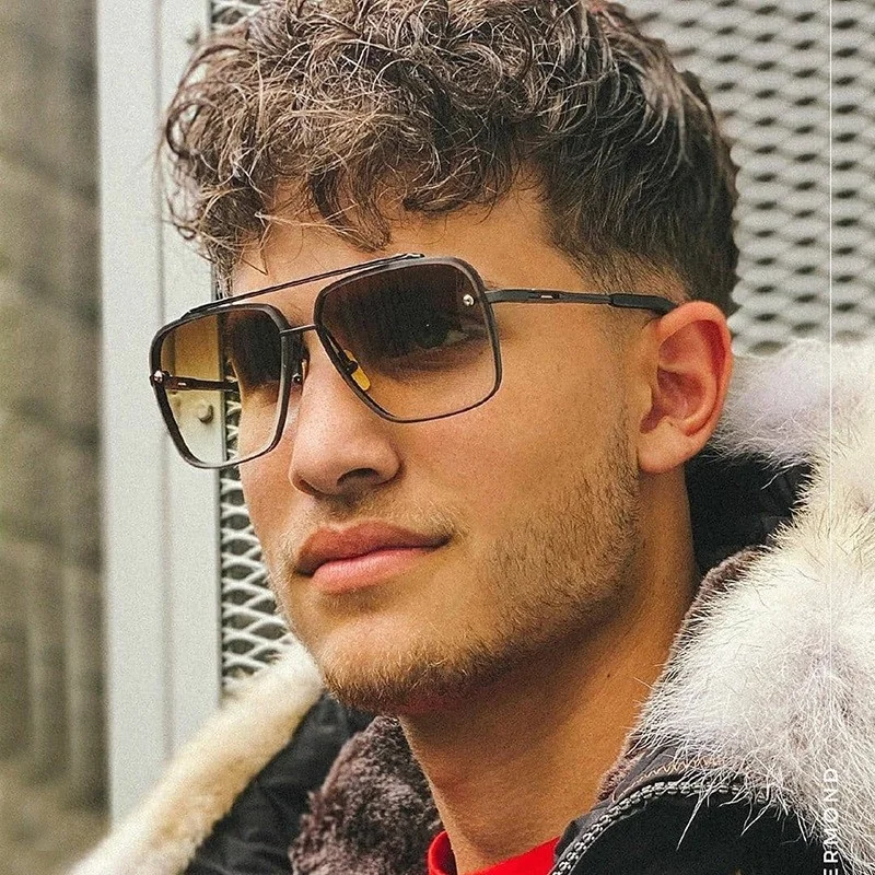 

2022 Newest Square Mens Sunglasses Trendy Double Bridge Customized Shades Sun Glasses Womens Metal Sunglasses