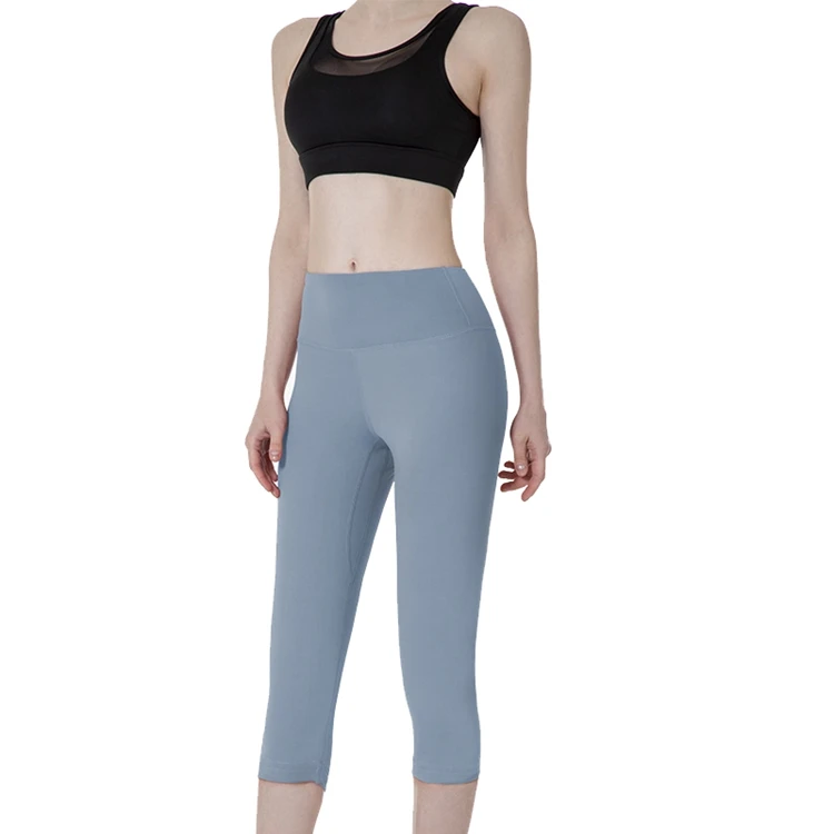 

Spring And Summer New High Elastic High Waist Yoga Pants Running Fitness Sweat Breathable Seven Minute Women Pants, Purple/light blue/pink/dark blue