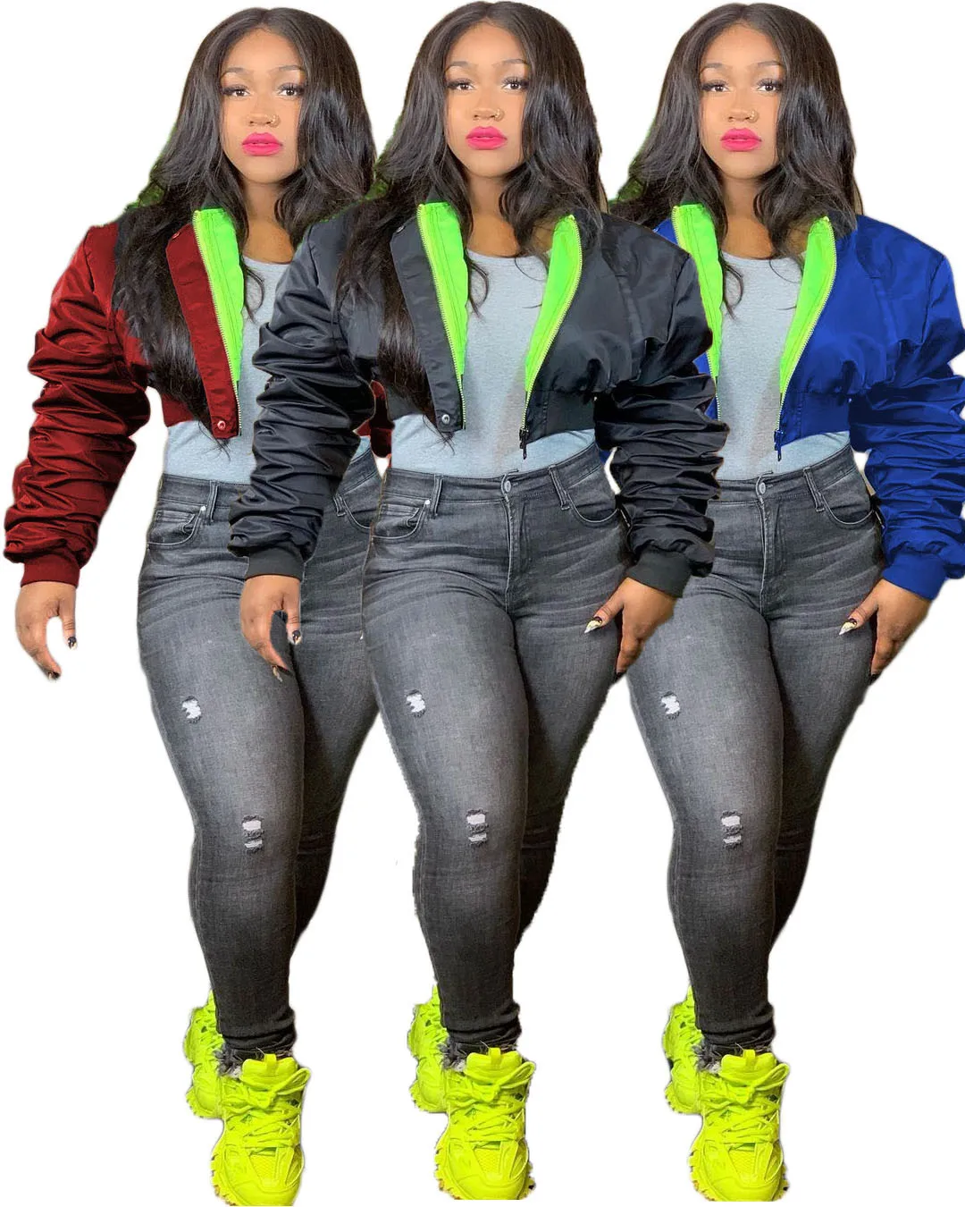 

High Quality 2021 Womens Winter Clothing 2021 Stacked Sleeve Motorcycle Bubble Puffer Jacket Jacket, Picture color