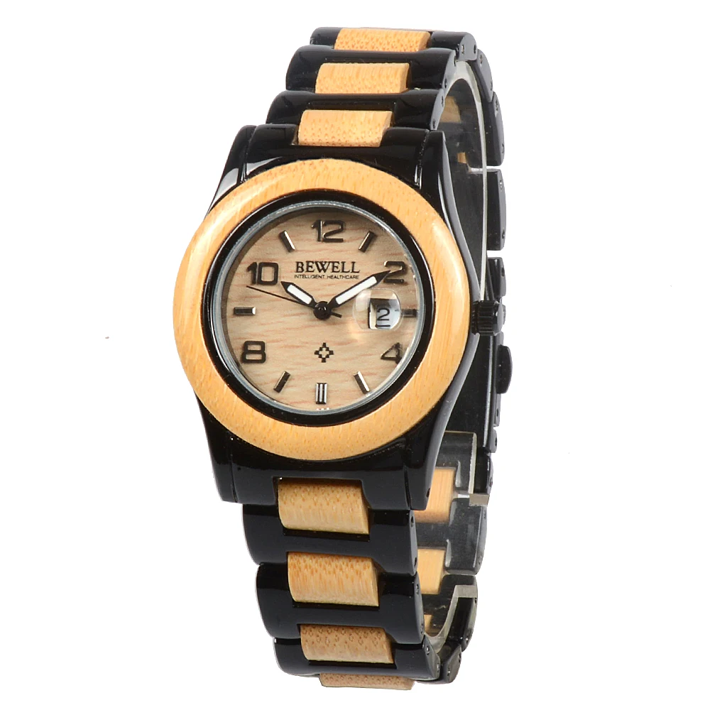 

Dropshipping Bewell Wooden Watch Custom Logo Stainless Steel with Wood Quartz Watch Women