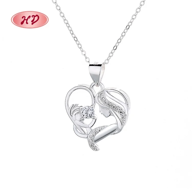 

925 Sterling Silver Chinese Charm Girl Pendant Love Heart Girl Pendant Silver Plating Cubic Zirconia Necklace For Women