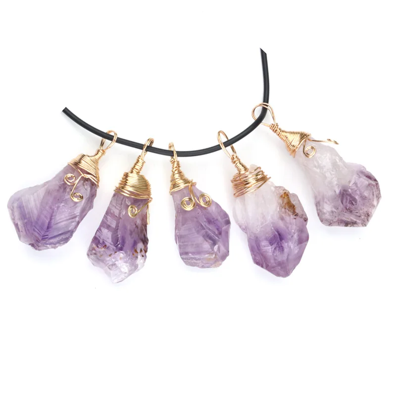 

Natural amethyst pendant crystal healing gemstones raw pendants charms for jewelry making