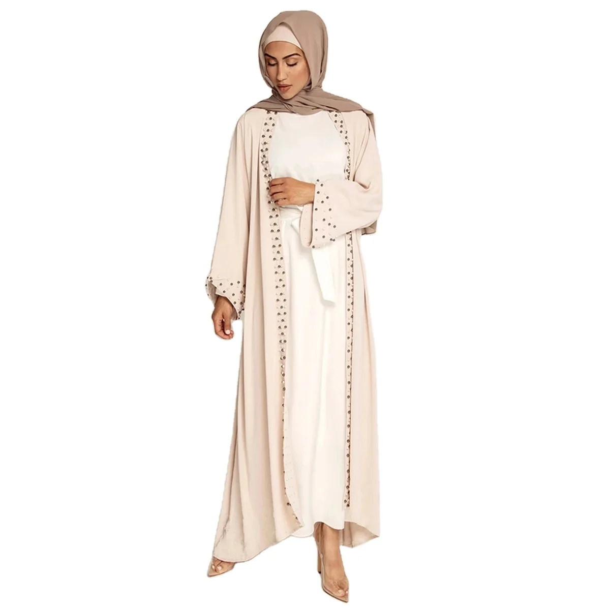 

2021 Trending Product Modest Elegant Prayer Dresses Dubai Long Sleeve Pretty Pearls Women Abaya