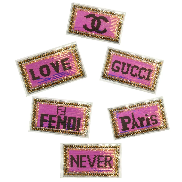 

reverse sequin patch applique fashion wholesale clothing decoration multicolor sequins letter clothing patchs, Custom color