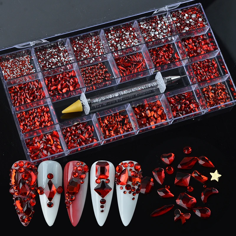 

21 Grid Crystals Diamond Rhinestone Nail Box Display For Nails, Colorful