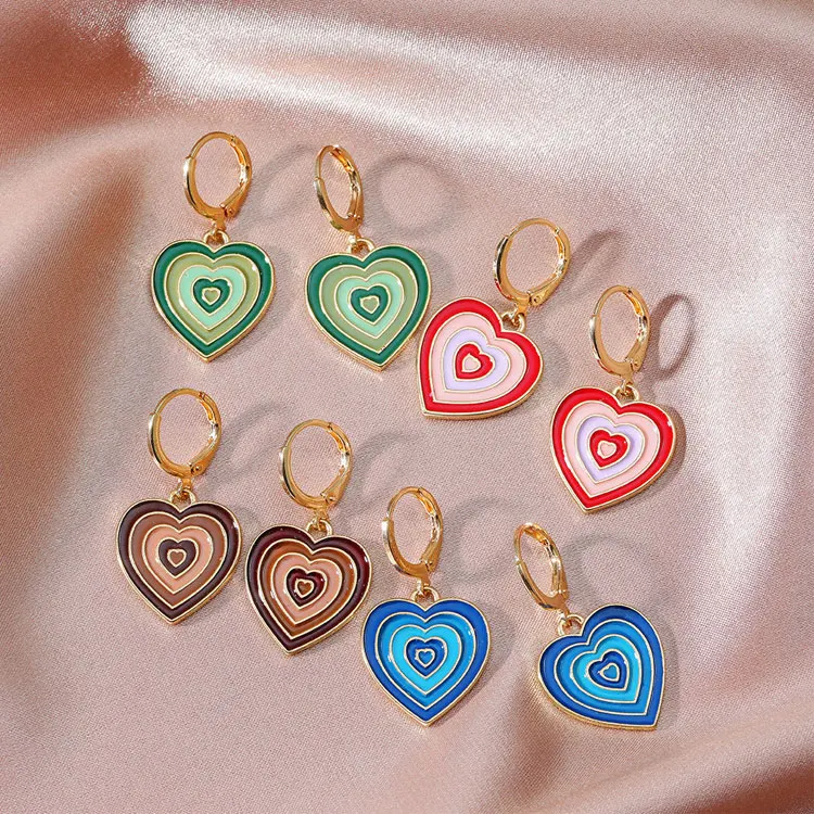 

SC Cute Korean Flower Drop Earrings Colorful Y2K Enamel Heart Earrings Dainty Small Heart Dangle Huggie Hoop Earrings for Girls, Gold