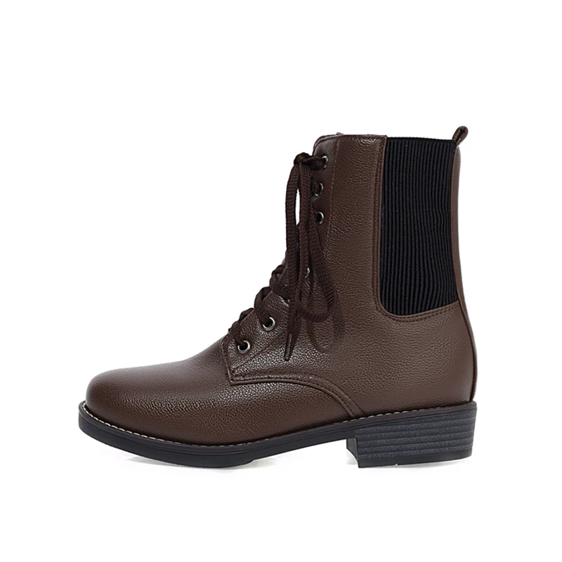 

winter lace-up with round head for leisure Thick-heeled women's boots