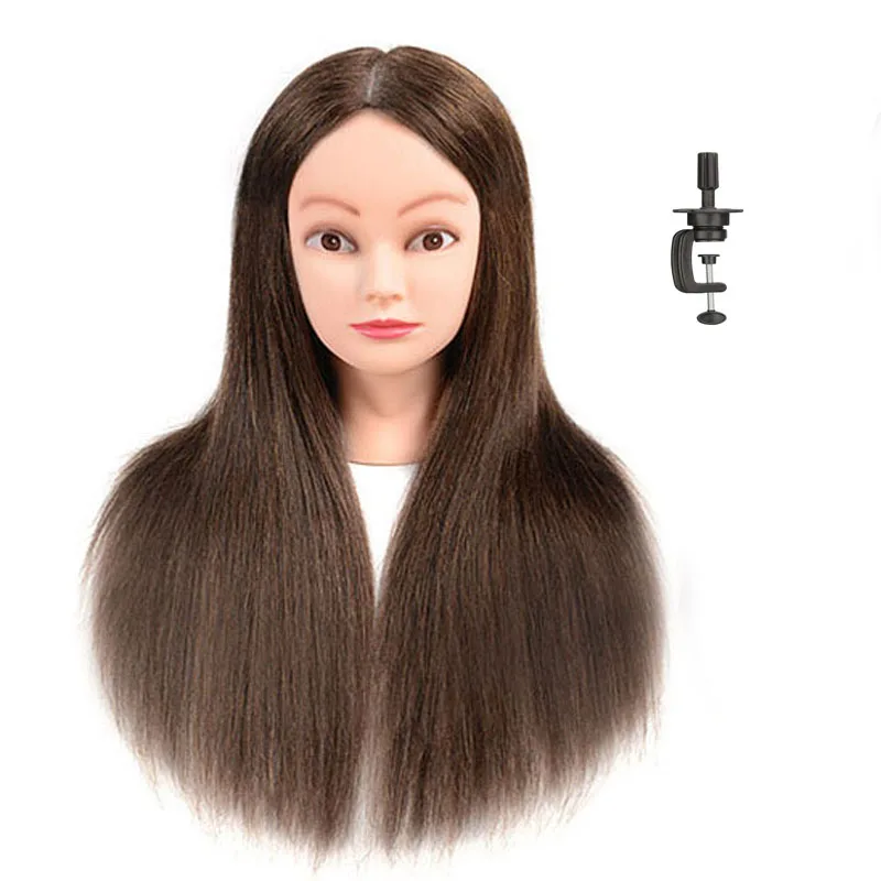 

22" 100% Human Hair mannequin head and stand Training Practice Head Styling Dye Cutting Manikin Mannequin Display Heads, Dark brown and black