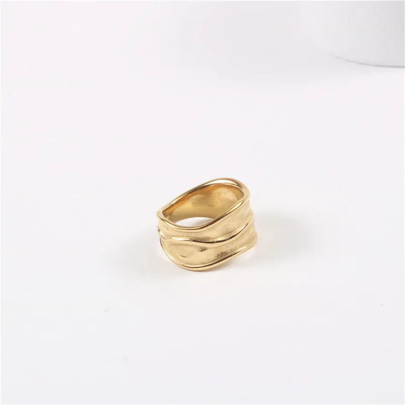 

Joolim Jewelry Wholesale 18K Gold Plated Irregular Wrinkle Stainless Steel Rings for Women Statement Rings