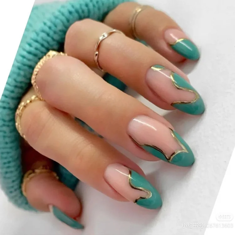 

Hot Popular Contrast Color Green Finger Nails Sticker 2021 Women Trendy Nail Patch