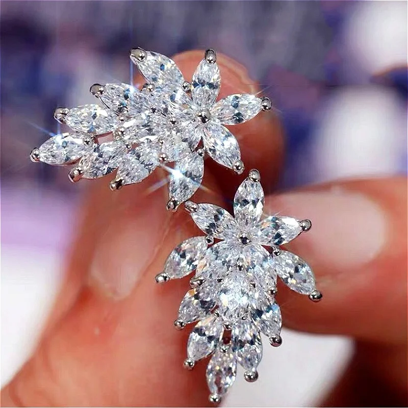 

Shiny Marquise Leaf Cubic Zirconia CZ Crystal Stud Earrings Luxury Vintage Shiny Leaves Zircon Ear ring for Bride Women Wedding