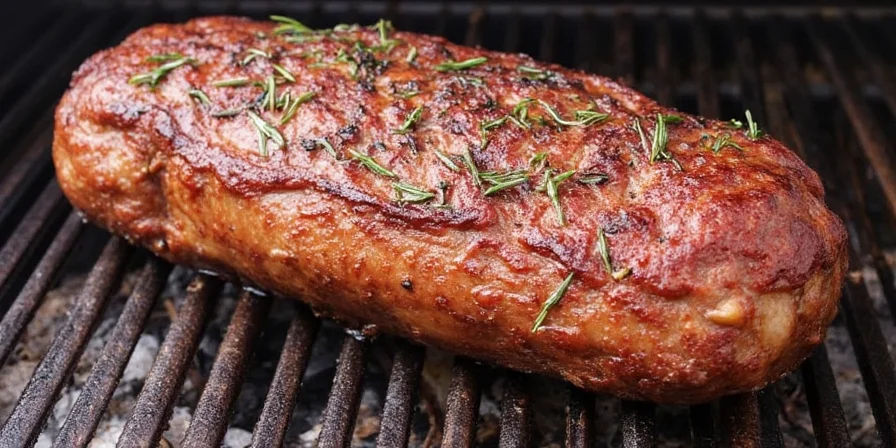 Close-up of rosemary infused into meat during smoking