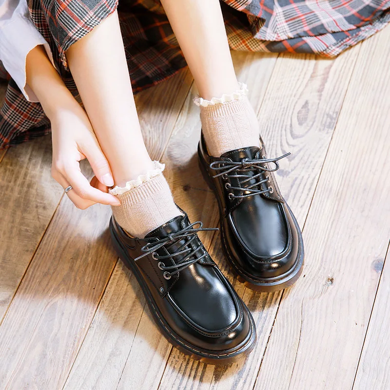 

S0010B Top selling fashion solid color british style mori lolita uniform ladies genuine leather shoes
