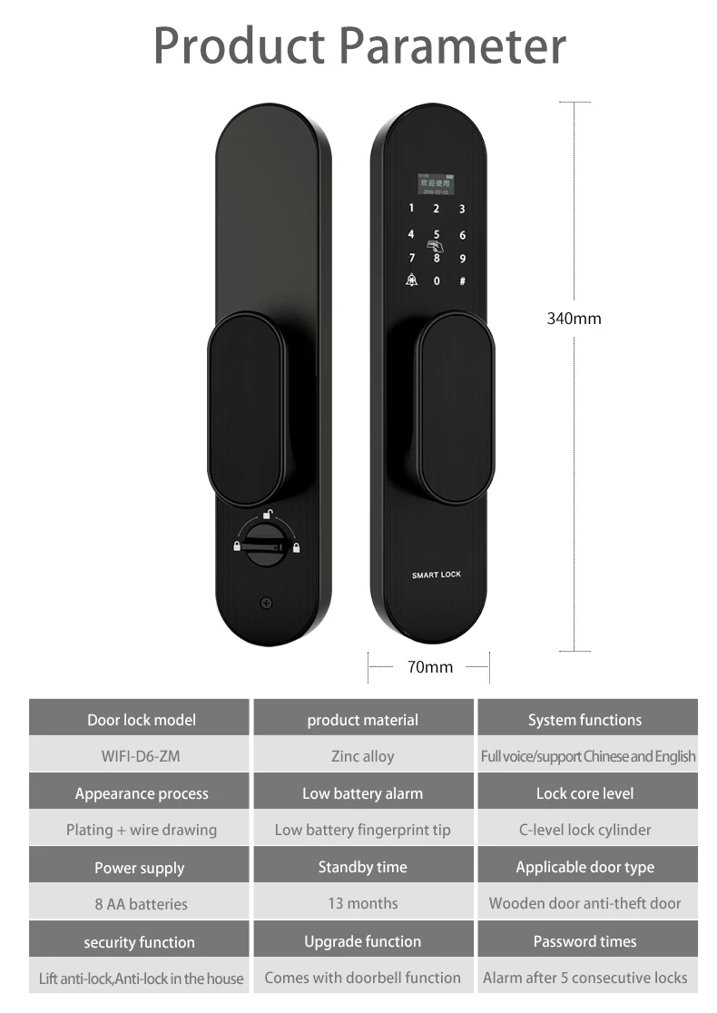 Smart Fingerprint Bluetooth Password IC Card Mechanical Key TT App remote control Door Lock manufacturer