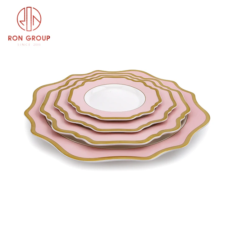

13 inch gold rim flower dinner plates wedding plate ceramic serving plate set, Customized color