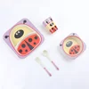 Custom Eco Bio Reusable Bamboo Fiber Funny Baby Kids Dinner Plate Bowl Cup Fork Spoon Set