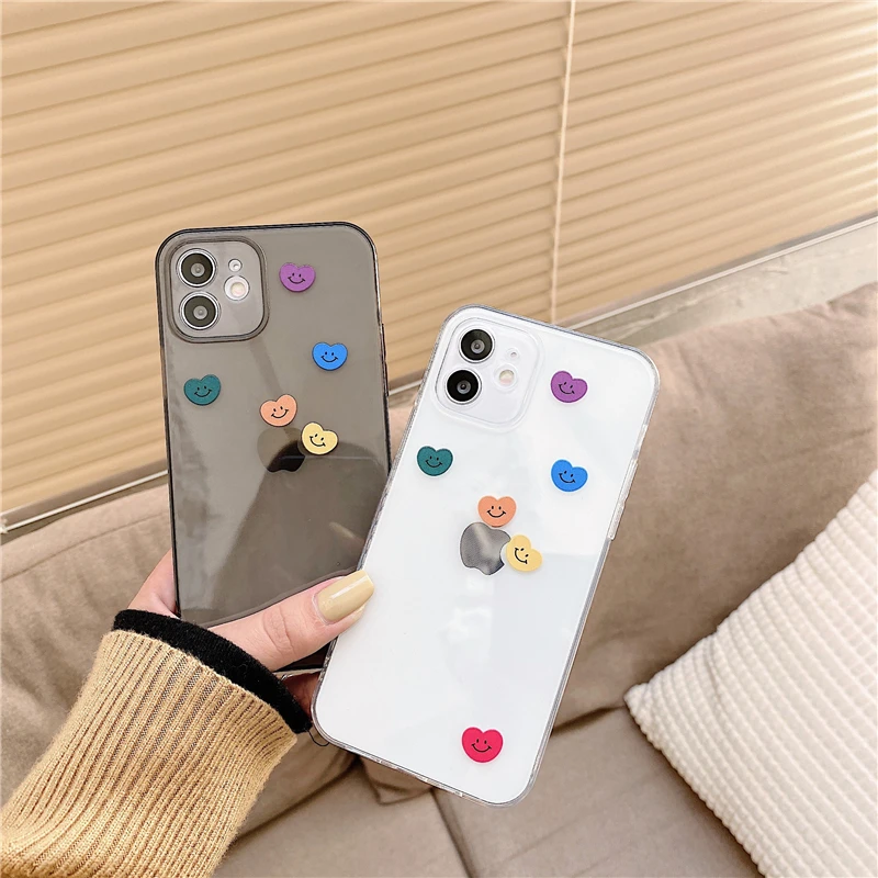 

Cute Cartoon Heart Shape Phone Cases For iPhone 12 Mini 11 Pro XS MAX X XR 7 8 Plus SE 2020 Frame Print Clear TPU Soft Cover