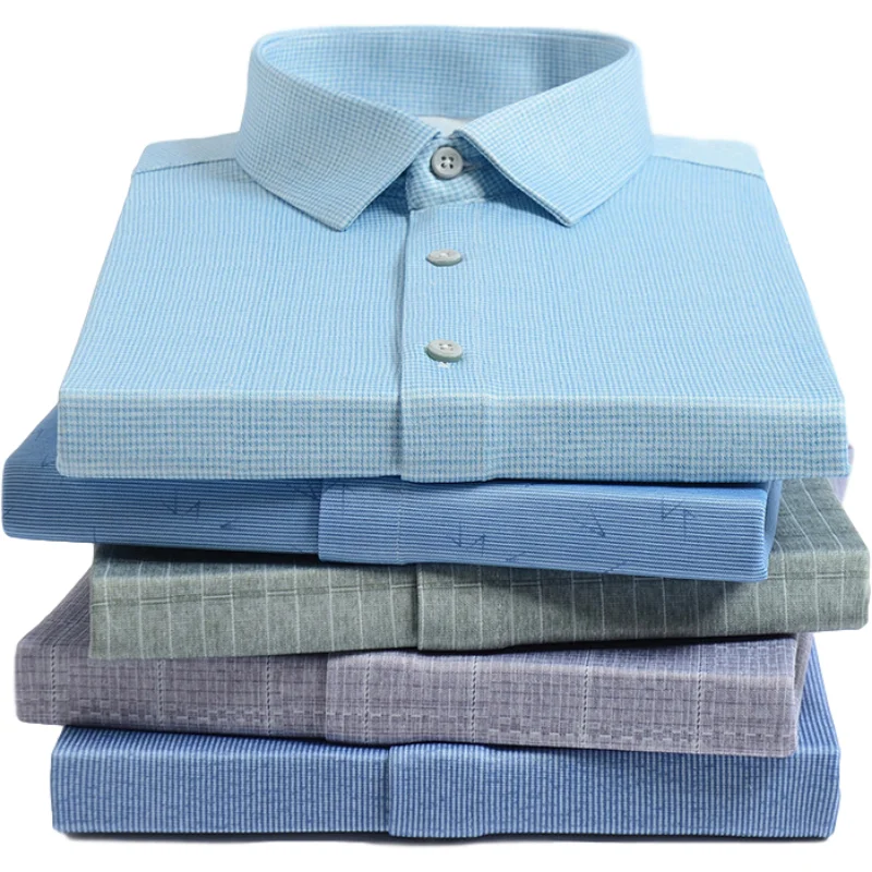 

Summer New Thin Short-Sleeved Shirt Men's Mercerized Cotton Middle-aged Business Casual Elastic Breathable Men's Shirt