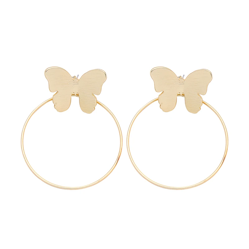 

ed01823c Simple Butterfly Charm Stud Roundness Earring Fashion Earrings For Women, Gold