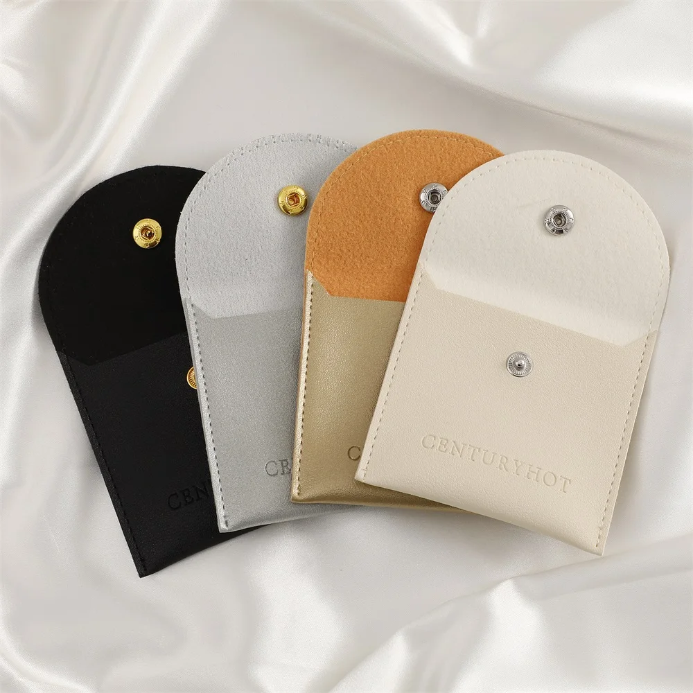 

Wholesale Beige PU Leather Jewelry Pouch With Button Jewelry PU leather Bags Bracelet Ring Pouches With Logo Printed