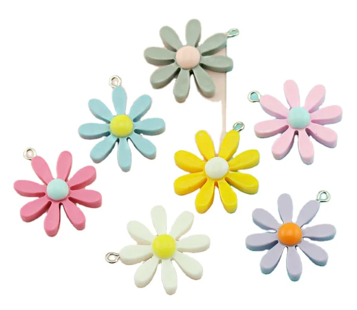 

plastic Daisy flower pendant charms resin flower charms Korean flower jewelry accessories, As picture