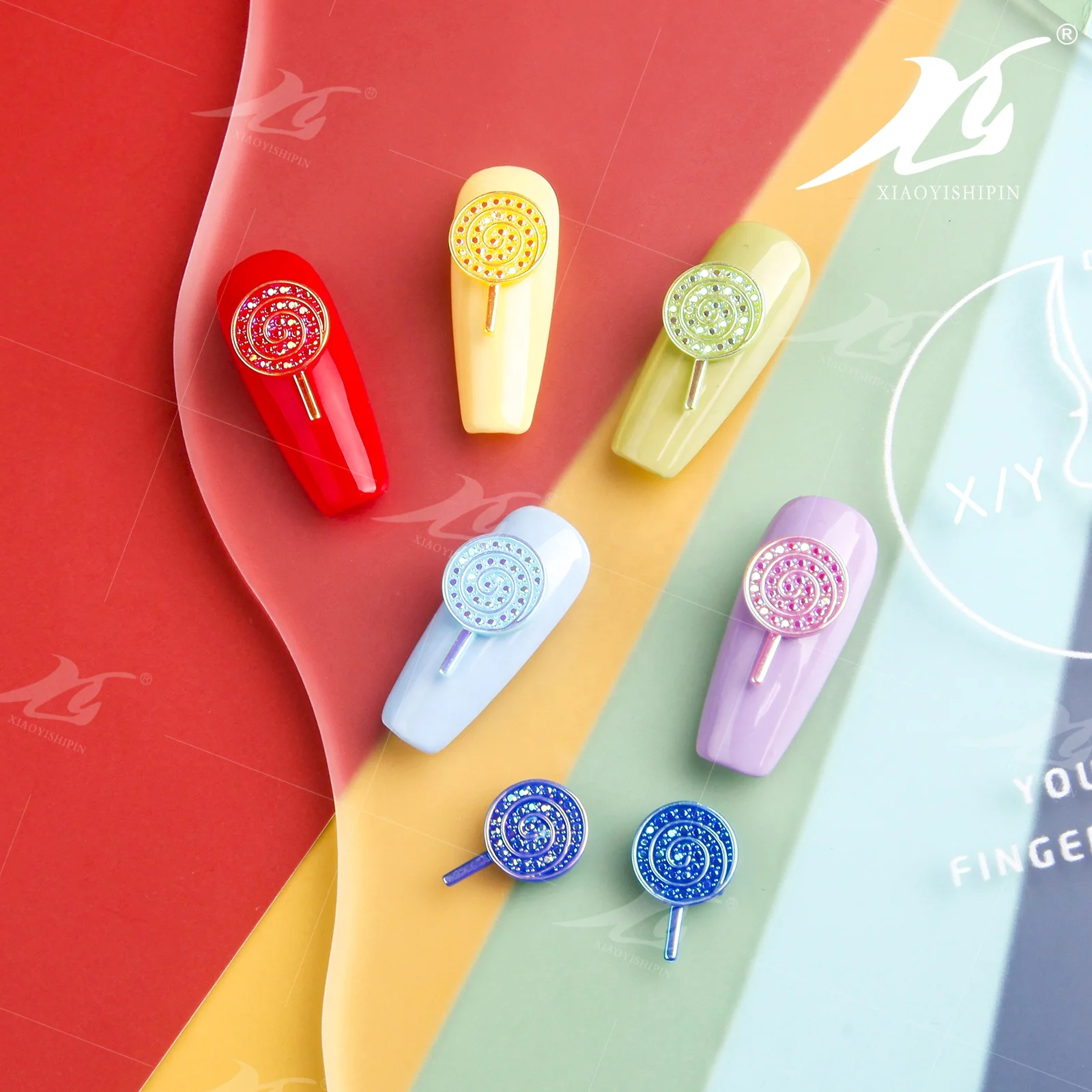 

XIAO YI Flatback Resin Nail Diamond Nail Charms Rhinestone Fancy Lollipop Shaped Decoration Nail Art Wholesale