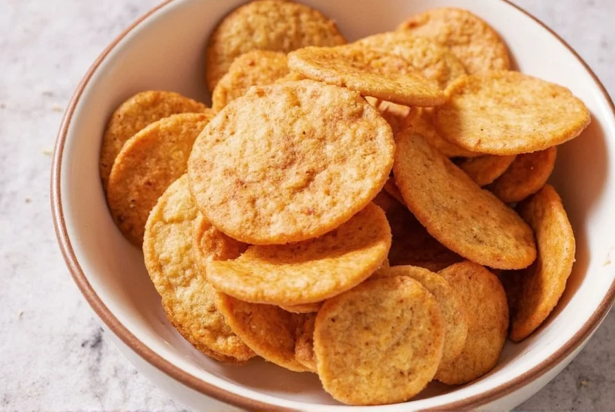Close-up of cinnamon baking chips next to measuring spoons showing their size and texture