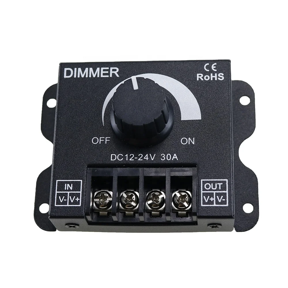 

DC12V-24V PWM Dimmer Knob ON/OFF Switch with Aluminum Housing Single Channel 30A Dimming Controller for Single Color LED Strip