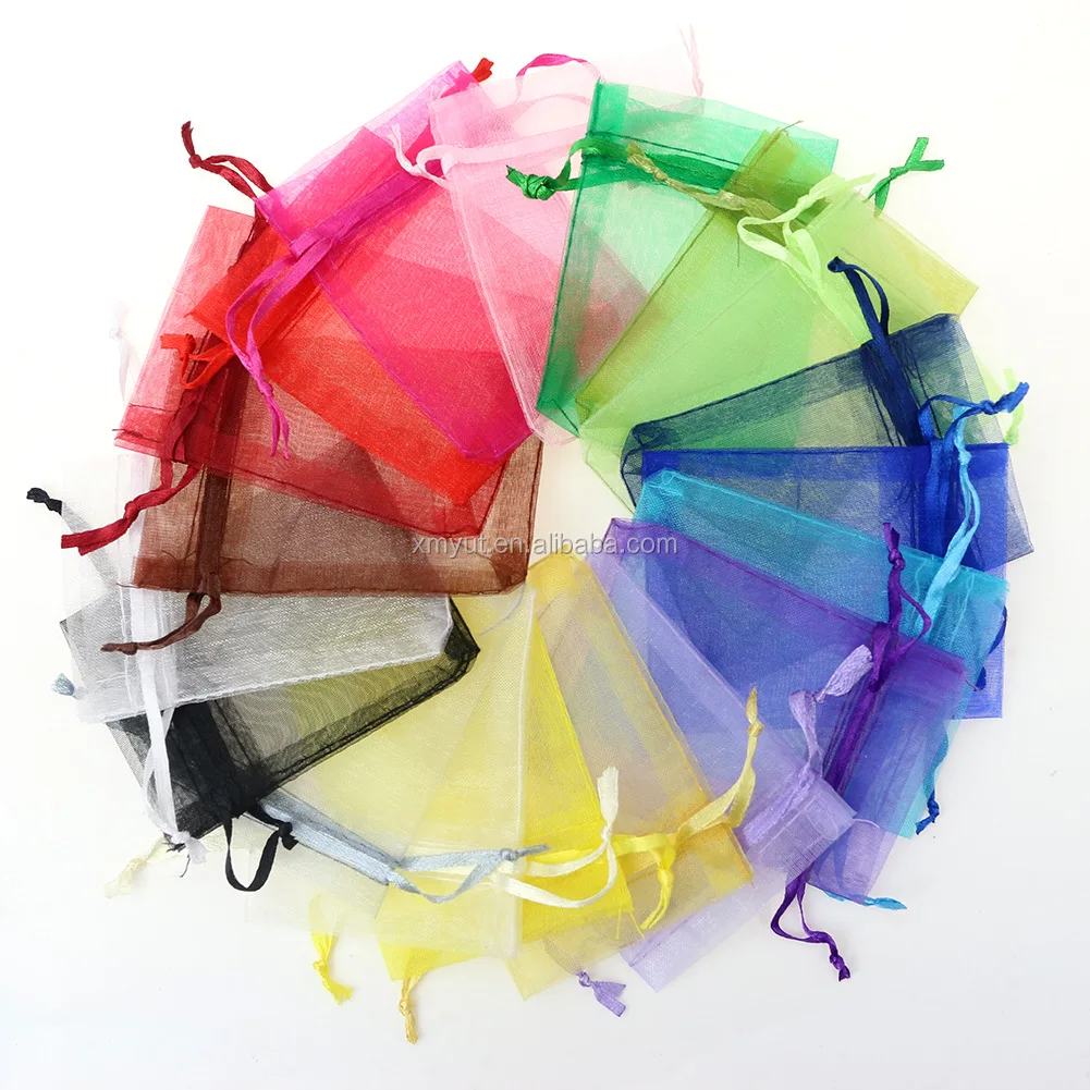 Custom Printed Recyclable Organza Drawstring Bags Cheap and Plain Jewelry Pouch with Logo for Gift Packaging & Printing