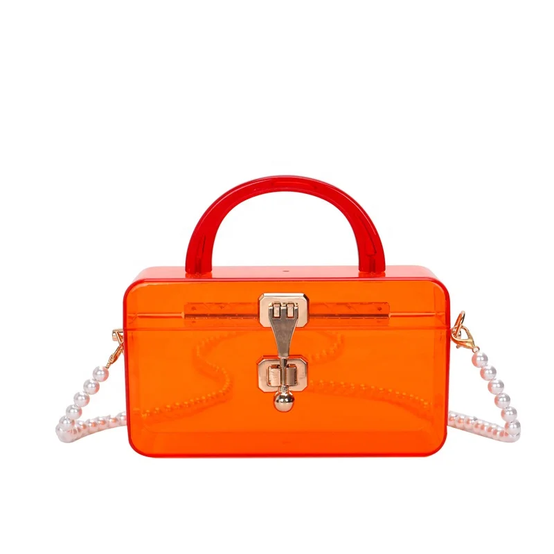 

Wholesale Candy Color Acrylic Handbags Cross Pearl Chain Shoulder Ladies Purse Bags Women Jelly Tote PVC Bag