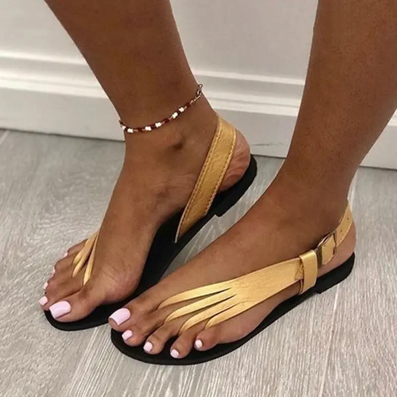 

Summer 2021 New Ladies Shoes Fashion Flip Toe Buckle Flat Side Wmpty Plus Size Sandal for women, White black gold or customized