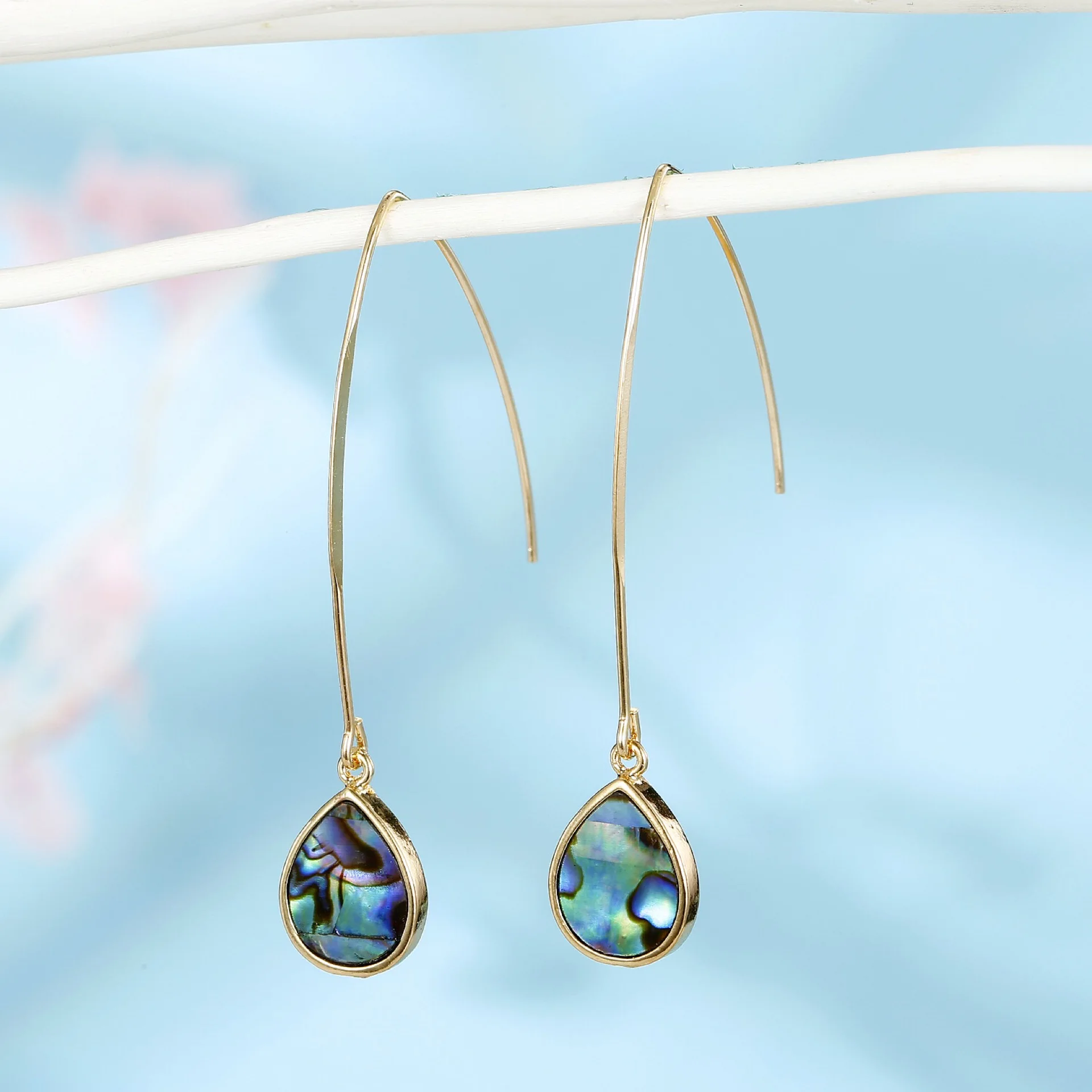 

BD-A910 New Arrival Gold Plated gemstone Hook Earrings Teardrop/heart/round abalone shell Dangle Earring For Women Fashion