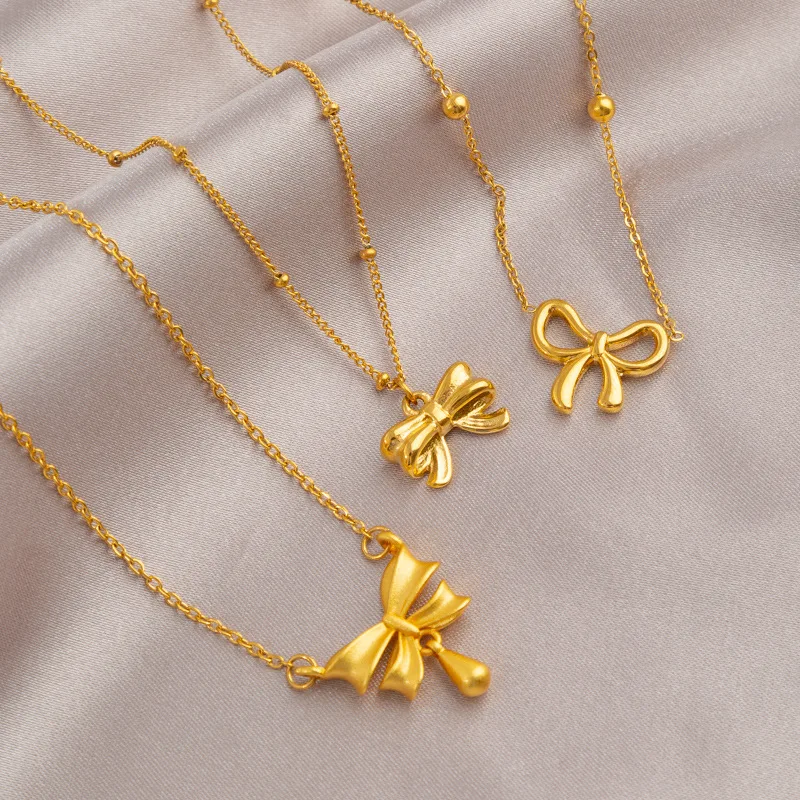 

Finetoo Trendy Stainless Steel Bow Pendant Dainty Gold Bowknot Clavicle Chain Necklace for Women's Jewelry Gift