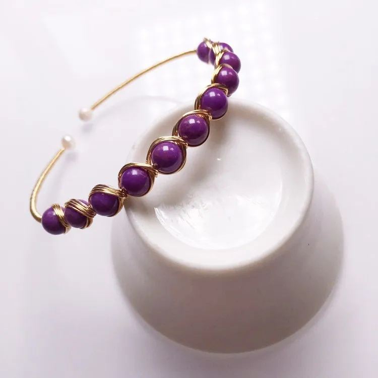 

2020 Phosphosiderite Stone Beads Bracelet Natural Stone Bracelet For Woman Elegant Purple Stone Alloy Bracelet, As picture