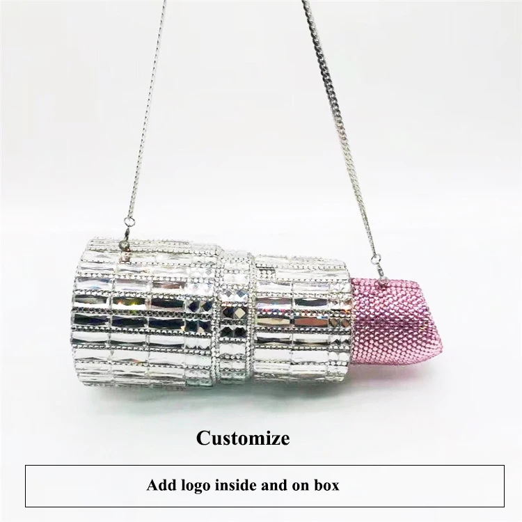 

LEB1478 lip stick rhinestone crystal purses evening lipstick purse handbag luxury wedding diamond clutch bags, Gold,silver,rose
