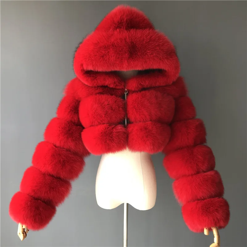 

2020 pink black blue long sleeves plus size fur bubble coat with hood fox fur coat women oversized cropped fur coat, As picture