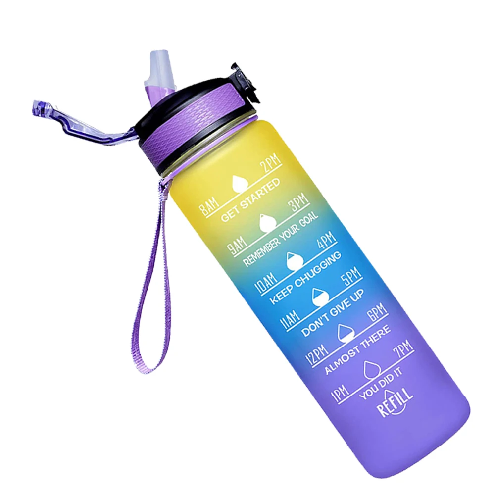 

wholesale customised 32oz travel portable creative plastic gym motivational gradient water bottle with time marker, Customized color