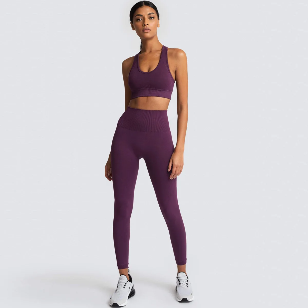 

OKyrie Low MOQ 2 Piece Workout GYM Seamless Yoga Outfit Women Sets Yoga Suit Sport Wear, As picture