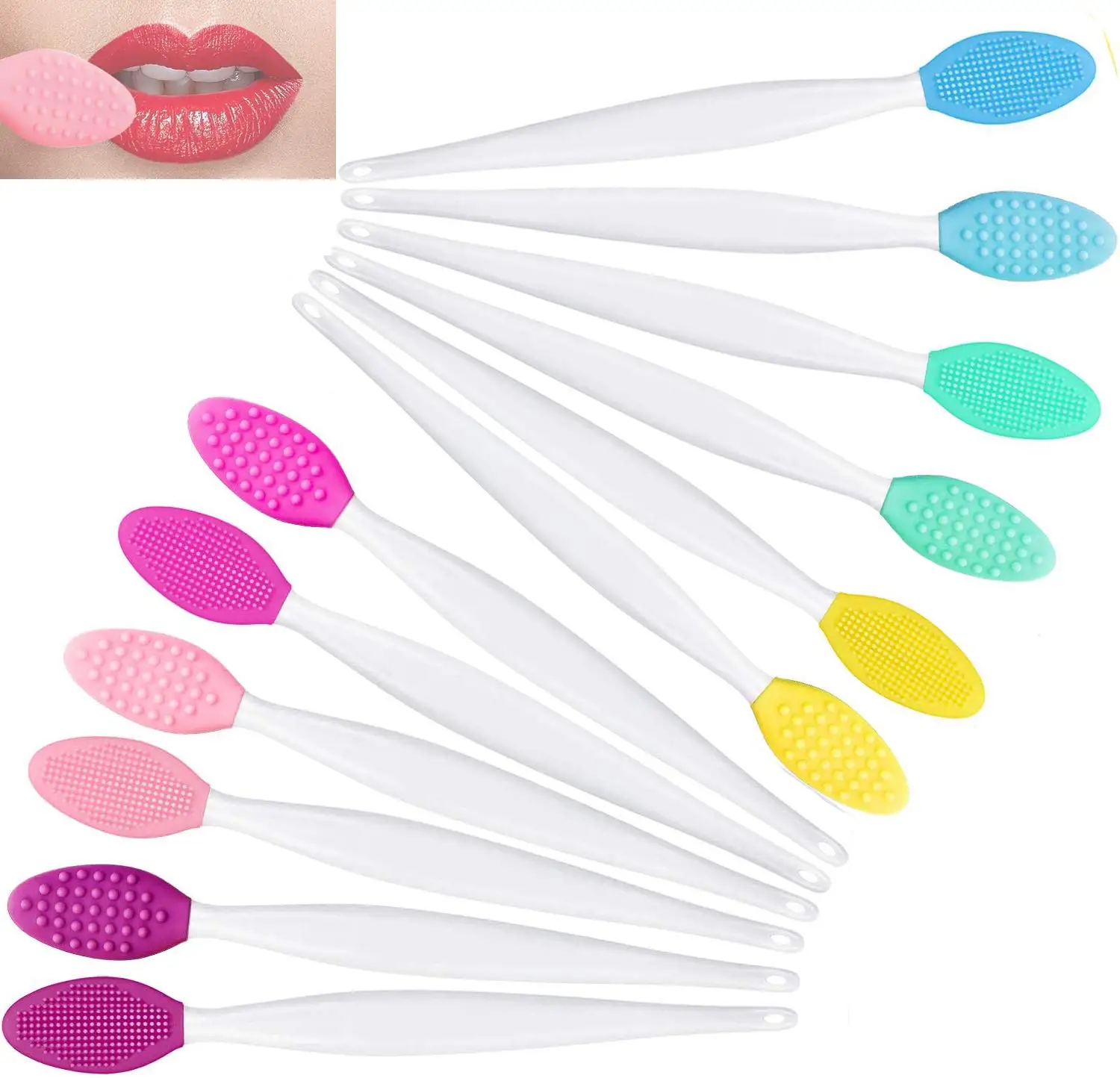 

Silicone Lip Scrub Brush Soft Double-sided Exfoliating Lip Brush Cleaning Face Nose Lip Beauty Tool for Men and Women, Blue,pink,rose red,green,yellow,purple