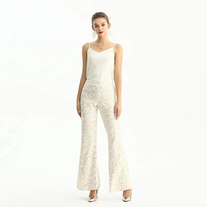 

P159-1 Spring Summer Fall Winter High Quality Fashion Elegant lace Sequined Women Formal Business Bottoms long Pants Trousers